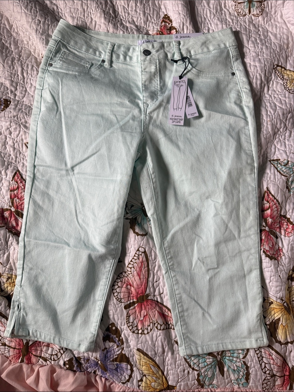 d. jeans. High Waist Baby Zip Capri. Green Size 12 NWT